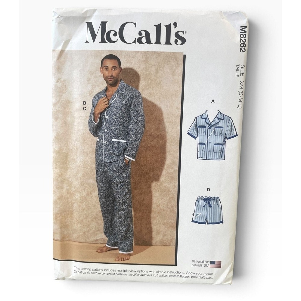 McCall's M8262 Men's Pajamas Shirt Pants Shorts (S-M-L) Loungewear Uncut FF